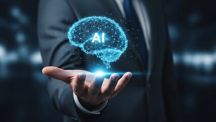 Hand holding ai symbol isolated on white background.