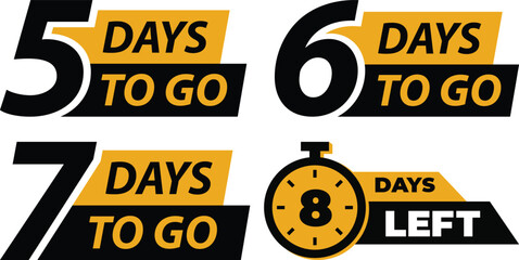 Fototapeta premium Days to Go Countdown Badge icon Set .Sale Deadline, Limited Time Offer and Event Timer Labels.1,2,3,4,5,6,7,8,9,10 days left countdown icon.