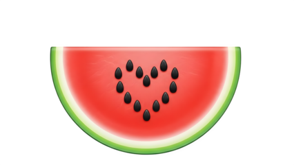 Watermelon slice with heart shaped seeds isolated on transparent background