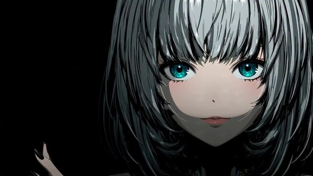 anime girl with blue eyes and black hair
