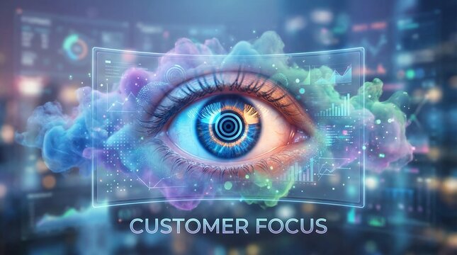 An eye focused on the center of a target, representing intense customer focus and targeted marketing.