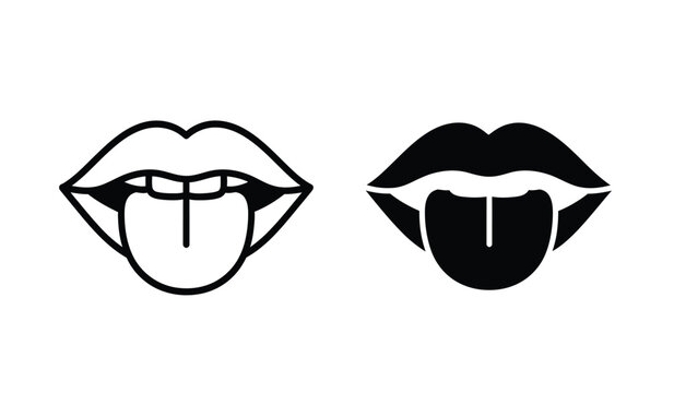 Vector illustration of two tongue out lips in black and white