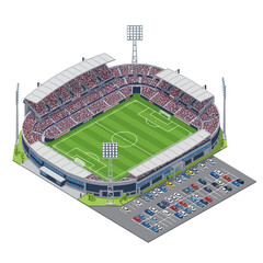 Isometric Illustration of a Packed Football Stadium with Parking Lot © Kenn