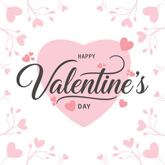 Fototapeta premium Happy valentines day card design with pink floral heart branches and central calligraphy lettering