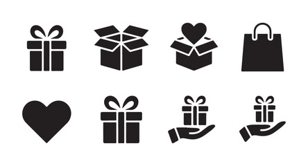Gift box and shopping bag symbol array for business presentation and customer loyalty program icon