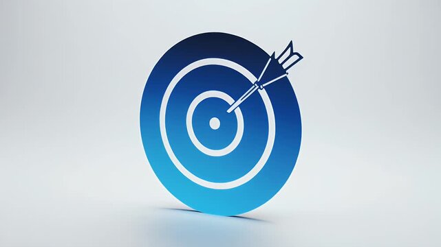 Animated Blue Target with Arrow, Achieving Success and Business Goals Concept