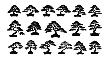 Obraz premium Collection of stylized bonsai trees in various shapes and potted arrangements