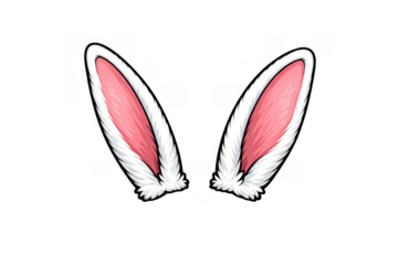 Fluffy white and pink bunny ears costume accessory for easter holiday, spring celebration party or cute animal theme