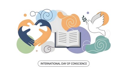 International Day of Conscience awareness graphic, flat vector illustration with abstract moral