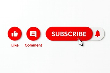 Subscribe button with like and comment options on white background