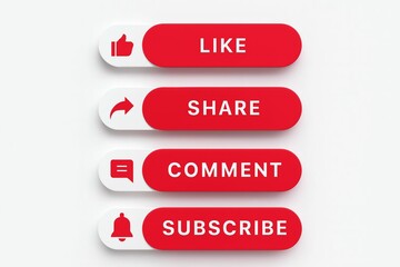 Social media engagement buttons for like share comment and subscribe