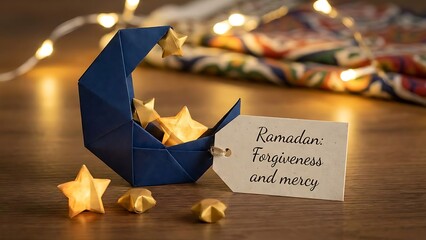 Celebrating Ramadan with Forgiveness and Mercy in a Serene Environment with Stars and Lights