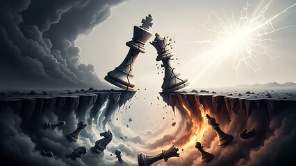 Two Chess Kings Clash on a Crumbling Battlefield