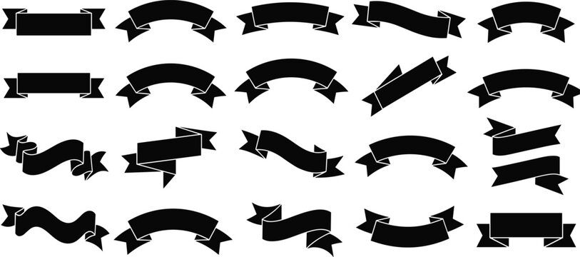 Collection of black silhouette ribbon banners and scrolls for awards certificates and emblems