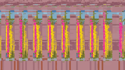 Abstract pixel art featuring colorful vertical bars with alternating shades and textures