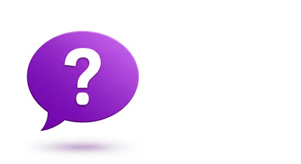 A purple speech bubble contains a white question mark, symbolizing uncertainty and inquiry, ideal for assistance or educational content and consultation