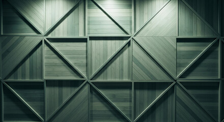 Geometric arrangement of wooden panels, featuring diagonal and vertical grain direction, creating a structured background for interior design concept