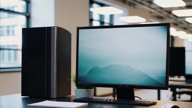 A PC on an office desk in a workplace