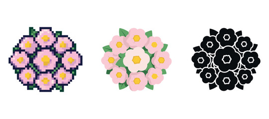 Pixel, pastel, and silhouette floral designs for creative art projects