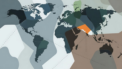 World Map with Overlay Shapes and Colored Geometric Elements