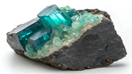 Blue Green Crystal Mineral Specimen Embedded in Dark Rock