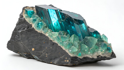 Blue Green Crystal Mineral Specimen Embedded in Dark Rock