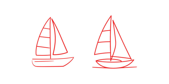 Two red sailboat line icons vector illustration isolated on a white background
