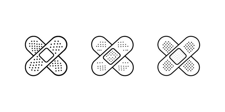 Health care medical aid and treatment first aid plaster bandage line icon set vector illustration