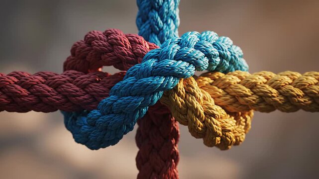 Interwoven Knots: A Colorful Display of Braided Ropes and Intricate Twisting Patterns