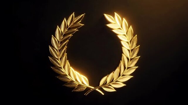 Animation gold laurel wreath with ribbon frame on black background.	
