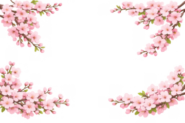 Pink cherry blossom branches framing a transparent background, symbolizing spring, beauty, and renewal