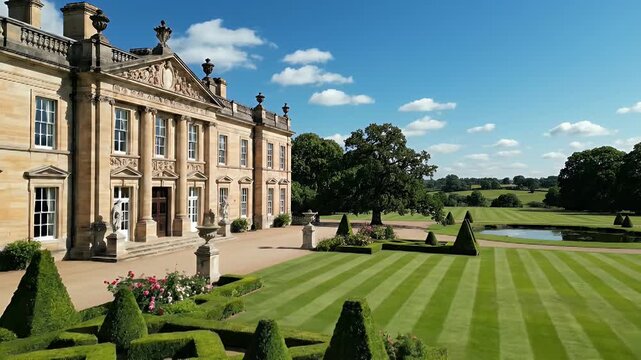 Boughton House Aerial View with Formal Gardens and Stunning Architecture