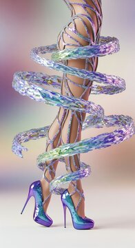 Dancer girl legs surreal iridescent waves 