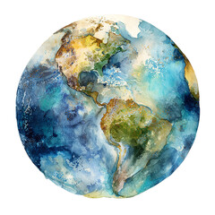 Earth Globe Watercolor Illustration Soft Blue Green Hues on White Background for Environmental Awareness