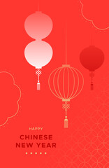 Obraz premium Happy Chinese New Year modern paper lantern illustration in abstract style. China culture festival event design with gold fortune decoration and asian symbol art.