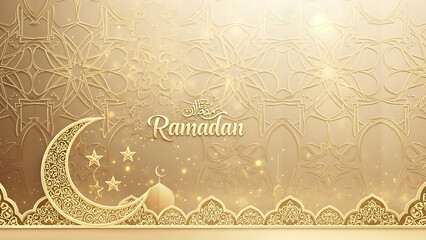 Obraz premium Elegant ramadan background with crescent moon and stars