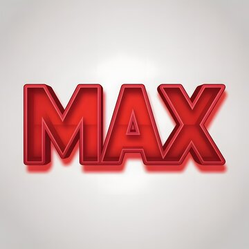 Bold red 3D MAX typography design isolated on white background representing maximum performance peak limit ultimate power and success
