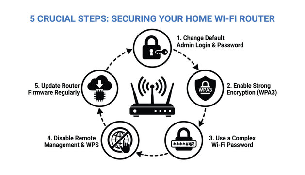 Crucial steps securing your home wifi router with encryption security and password vector