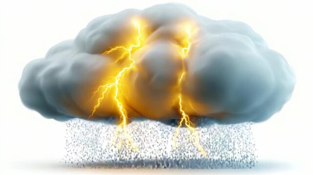 A dramatic representation of a thundercloud illuminated by striking bolts of lightning, accompanied by heavy rainfalls that evoke the power and fury of nature's storms.