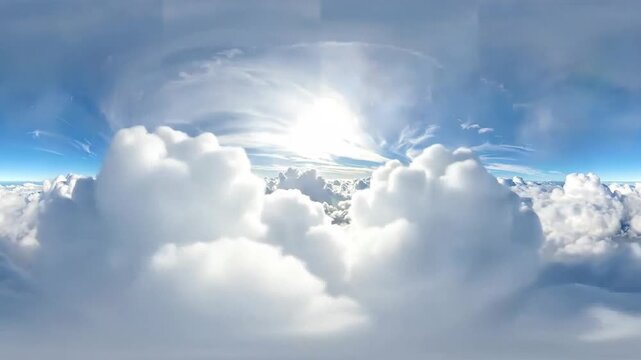 Panoramic view of f white clouds under a bright blue sky, creating a serene atmosphere.