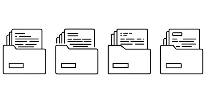 Set of black and white icons showing document folder and personal files