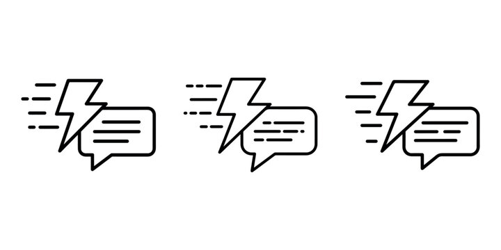 Fast message delivery icons with lightning bolt and speech bubble for communication apps