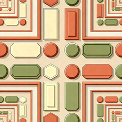 Geometric relief pattern in red and green minimalist composition
