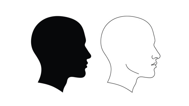 Contrasting human head profiles one solid and one outlined silhouette