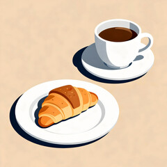 croissant on a plate with a cup of black coffee
