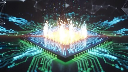 Central Processing Unit Microchip Data Processing Technology Animation - Powered by Adobe