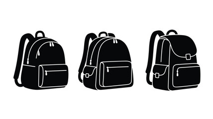 Three black backpacks displayed as a striking graphic silhouette © momotaj