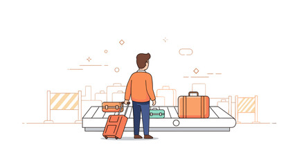 Male traveler at airport baggage carousel waiting for luggage