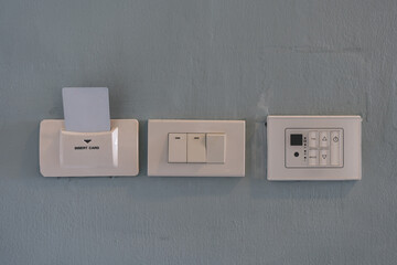 Insert secue card and air conditioner and switches lighting Installed on the wall in hotel room