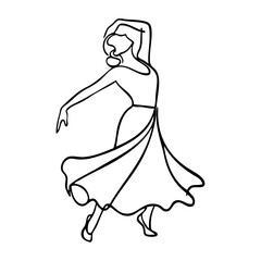 Baile típico español. Dibujo de trazo único de bailarina de flamenco © teracreonte